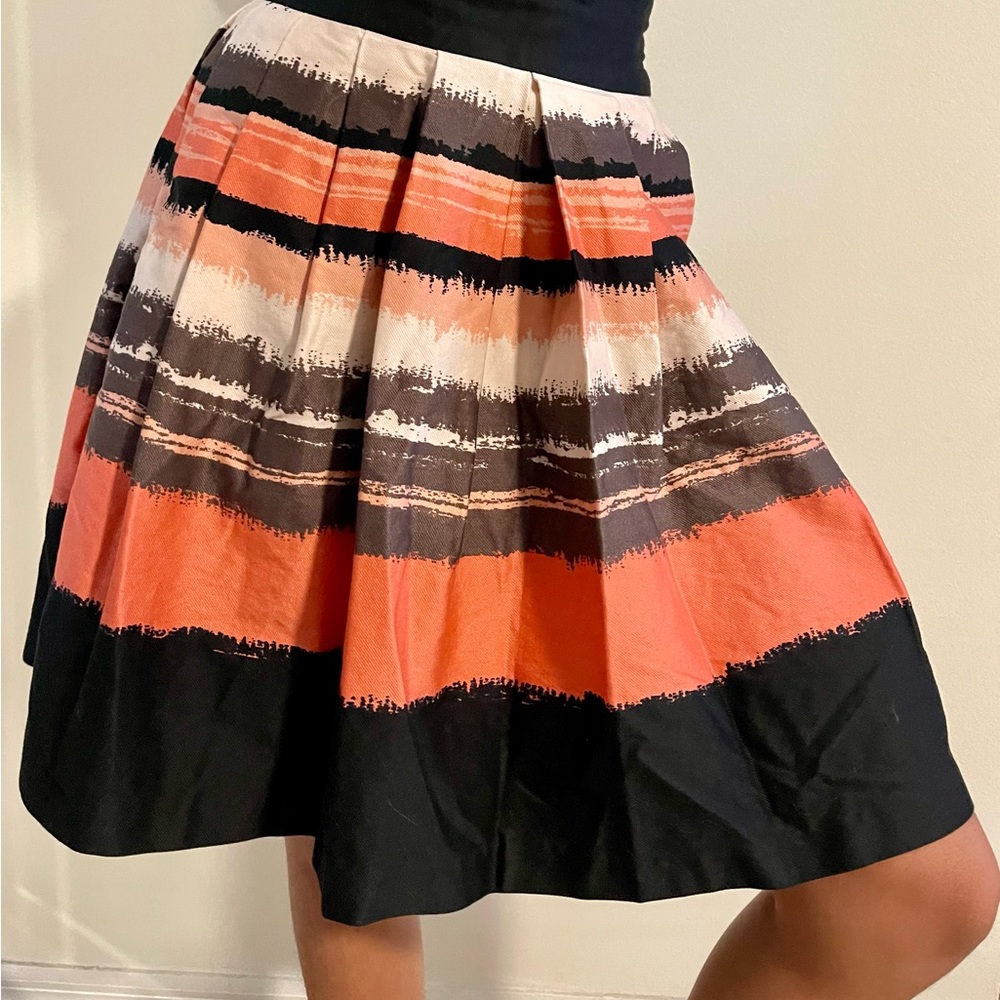 H&M Skirt, pleated at waist, A-line, black, light orange, taupe.  Size 2